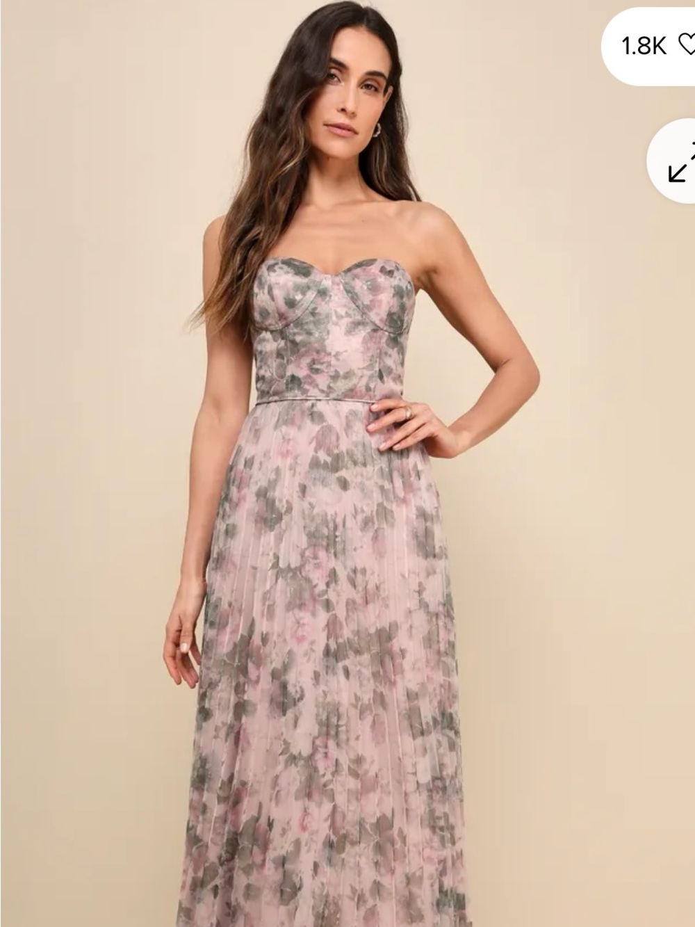 Lulu's Pink & Gray Floral Strapless Maxi Dress